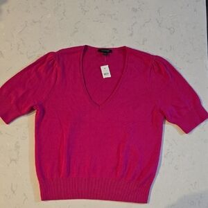 NWT Ann Taylor Women’s Pink V-Neck Short Sleeve Sweater, Women's Size Large